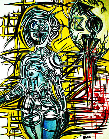 Biomechanical Clock by Joseph Ian Baca, 2008 oil on canvas