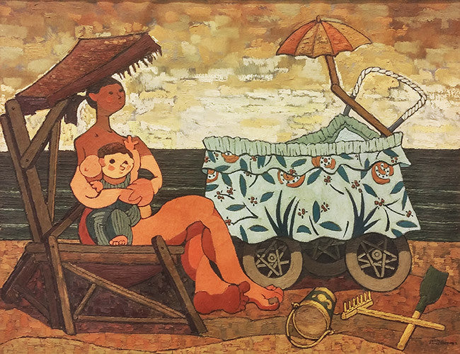 Maternidad En La Playa by Guillermo Rodriguez Baez, oil on canvas
