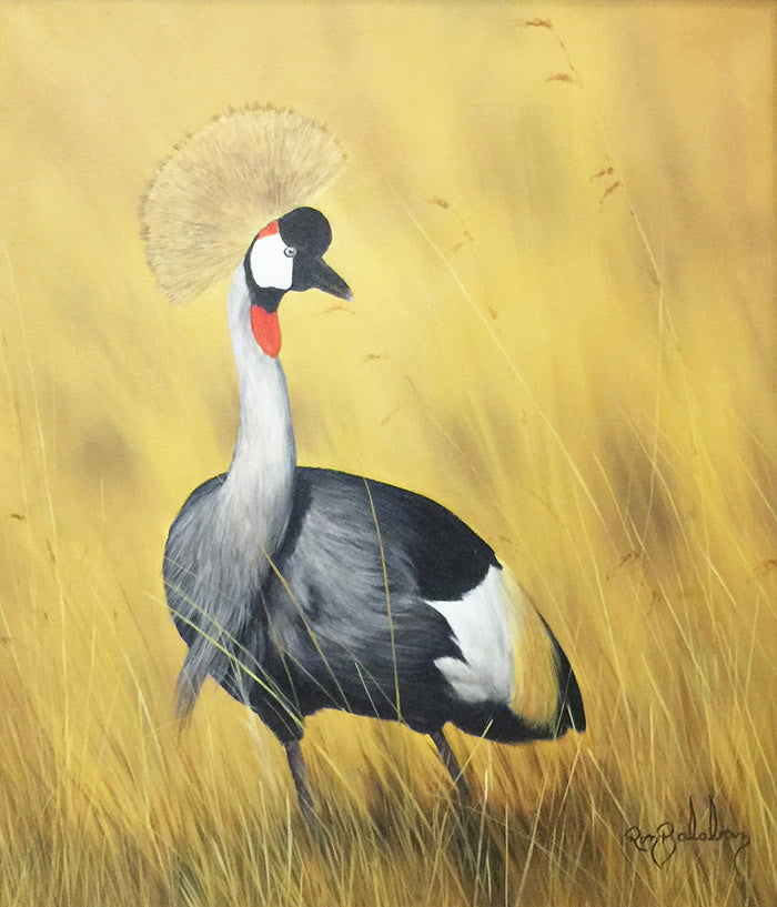 African Crowned Crane by Ron Balaban, oil on canvas — detail 2