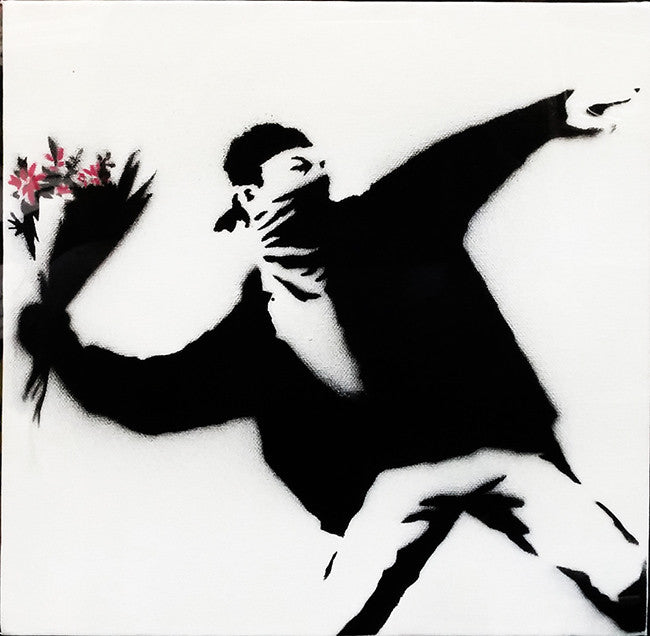 Love Is in the Air by Banksy, 2002 spray paint on canvas — detail 2