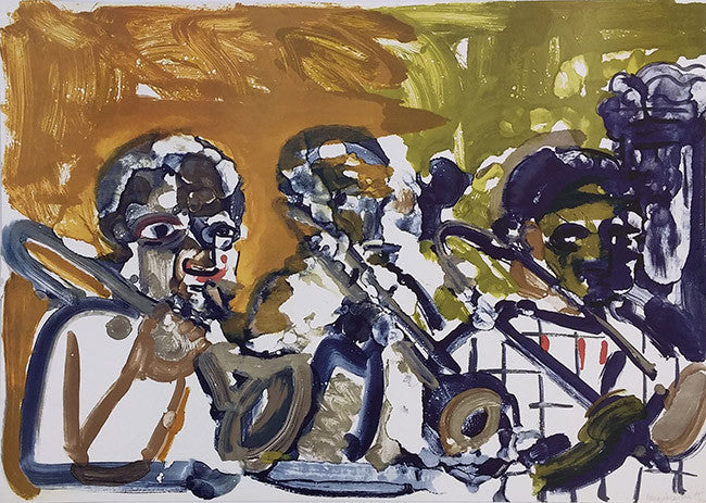 Brass Section, Jamming at Mintons by Romare Bearden, 1979 lithograph