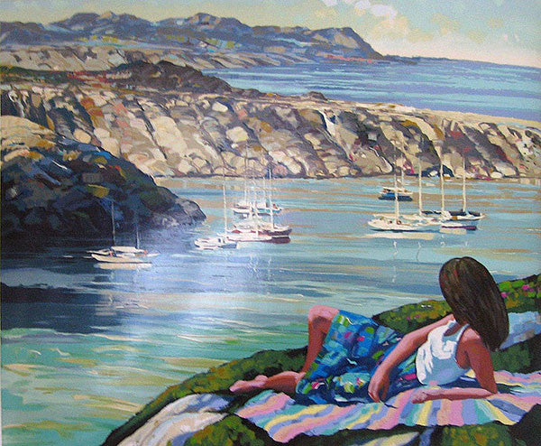 Coast of Rhodes by Howard Behrens, hand embellished giclee on canvas