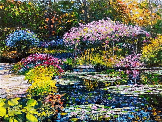 Giverny Lily Pond by Howard Behrens, 2010 embellished giclee on canvas