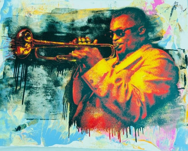 Miles Davis ! (Original) by Mr. Brainwash, 2010 original 6 color screen print and mixed media on hand torn archival paper