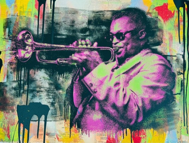 Miles Davis !!! (Original) by Mr. Brainwash, 2010 6 color screen print and mixed media on hand torn archival paper