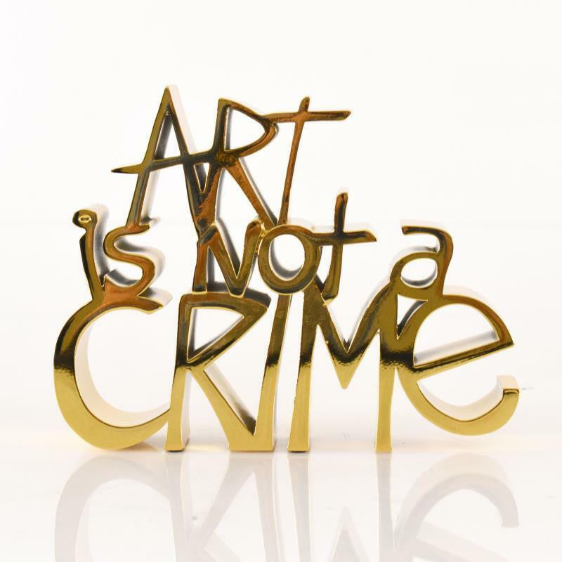 Art Is Not a Crime (Hard Candy Gold) Sculpture by Mr. Brainwash, 2021 chrome plated resin coated