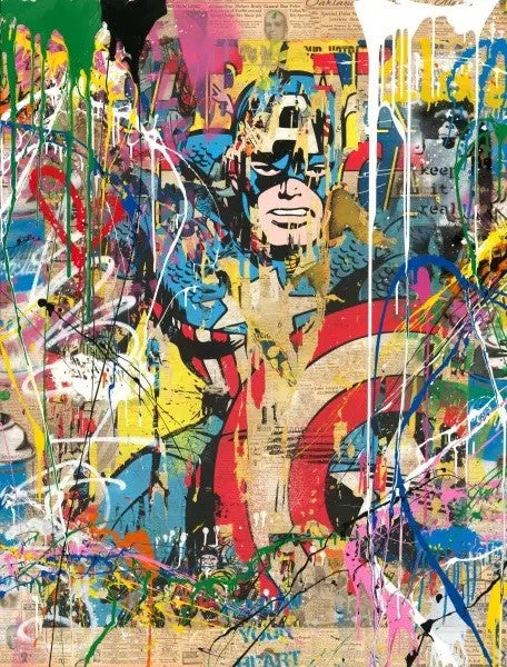 Captain America (Original) by Mr. Brainwash, 2018 mixed media on paper
