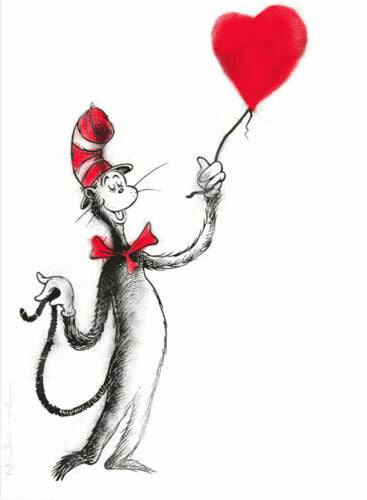 THE CAT AND THE HEART BALLOON (RED) BY MR. BRAINWASH