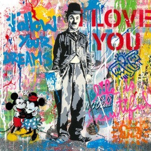 Chaplin !!! (Original) by Mr. Brainwash, 2021 silkscreen and mixed media on hand torn paper