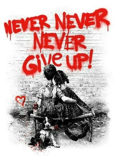 Don't (Never) Give Up (Red) by Mr. Brainwash, 2020 screen print on hand torn archival art paper
