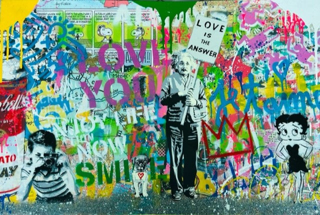 Einstein ! I Love You (Original) by Mr. Brainwash, 2020 silkscreen and mixed media on hand torn paper
