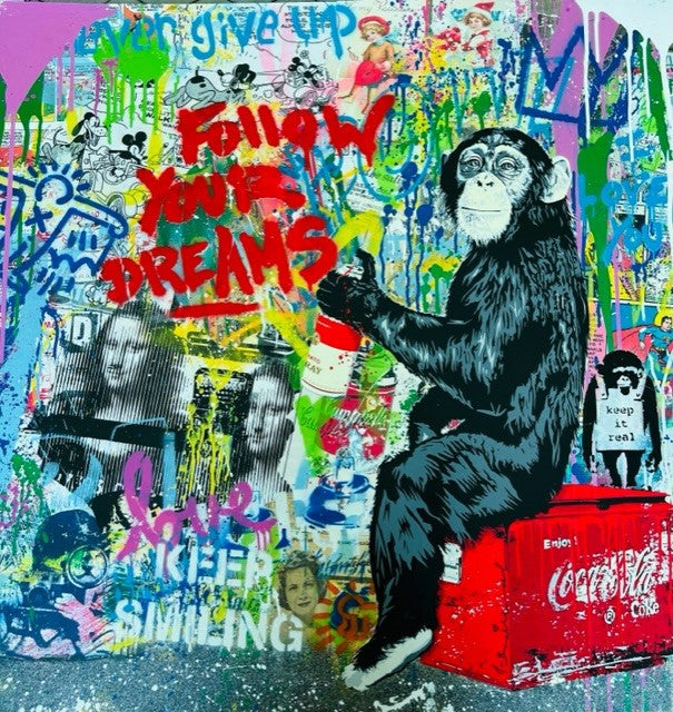 Everyday Life ! Follow Your Dreams (Original) by Mr. Brainwash, 2022 silkscreen and mixed media on hand torn paper