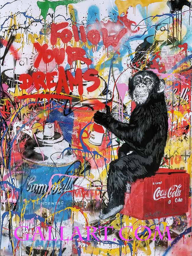 Follow Your Dreams by Mr. Brainwash, 2016 mixed media on screenprint