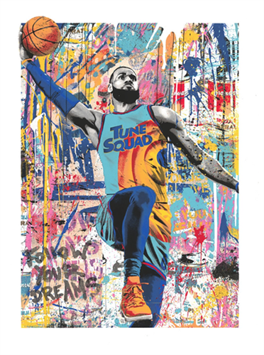 King James (Lebron) by Mr. Brainwash, 2021 silkscreen print on hand torn paper