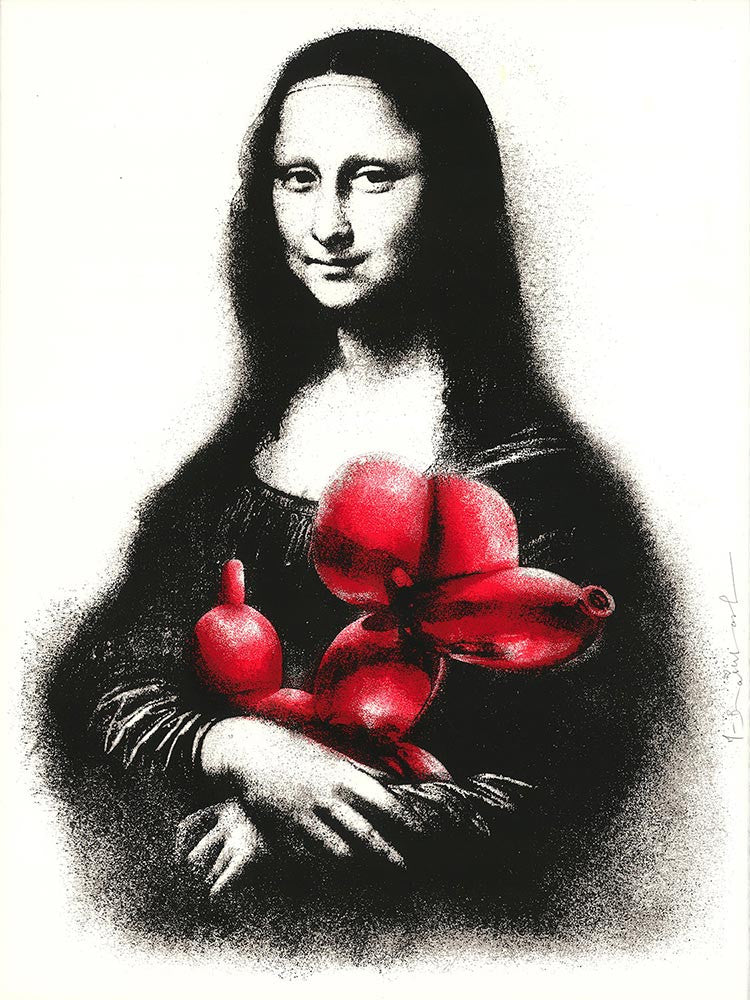 Rescue Mona Lisa (Red) by Mr. Brainwash, 2019 5 color screen print on hand-torn archival art paper