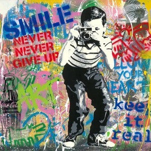 Smile ! (Original) by Mr. Brainwash, 2021 silkscreen and mixed media on hand torn paper