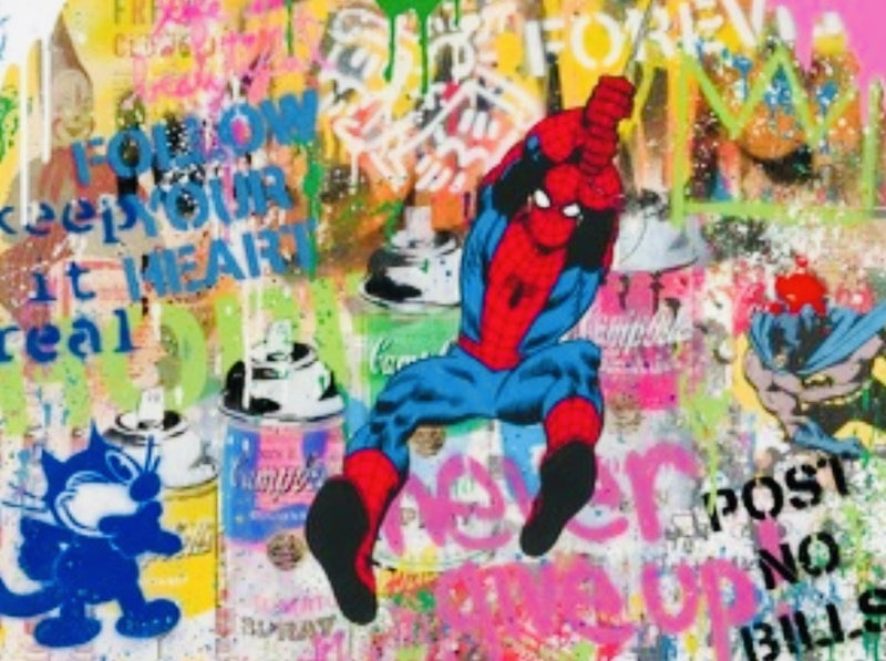 Spiderman ! (Original) by Mr. Brainwash, 2020 silkscreen & mixed media on paper