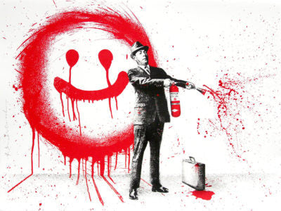Spray Happiness (Red) by Mr. Brainwash, 2018 3- color screen print hand finish paint splatter