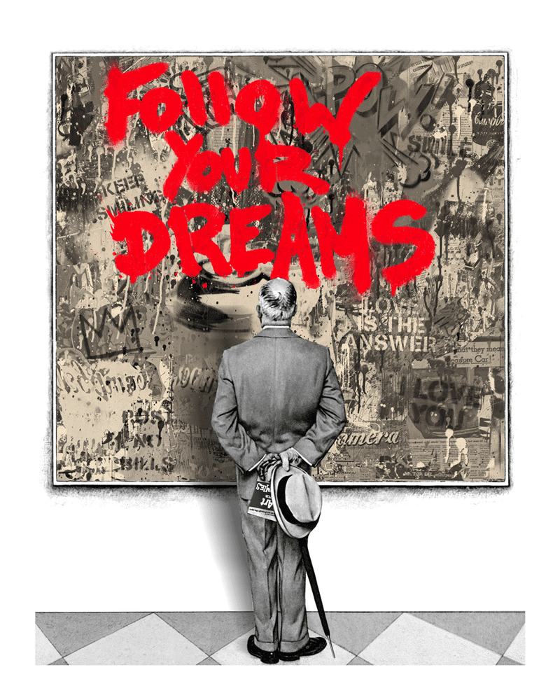 Street Connoisseur - Follow Your Dreams (Pink) by Mr. Brainwash, 2022 5 color screen print with 1 hand finished stencil…