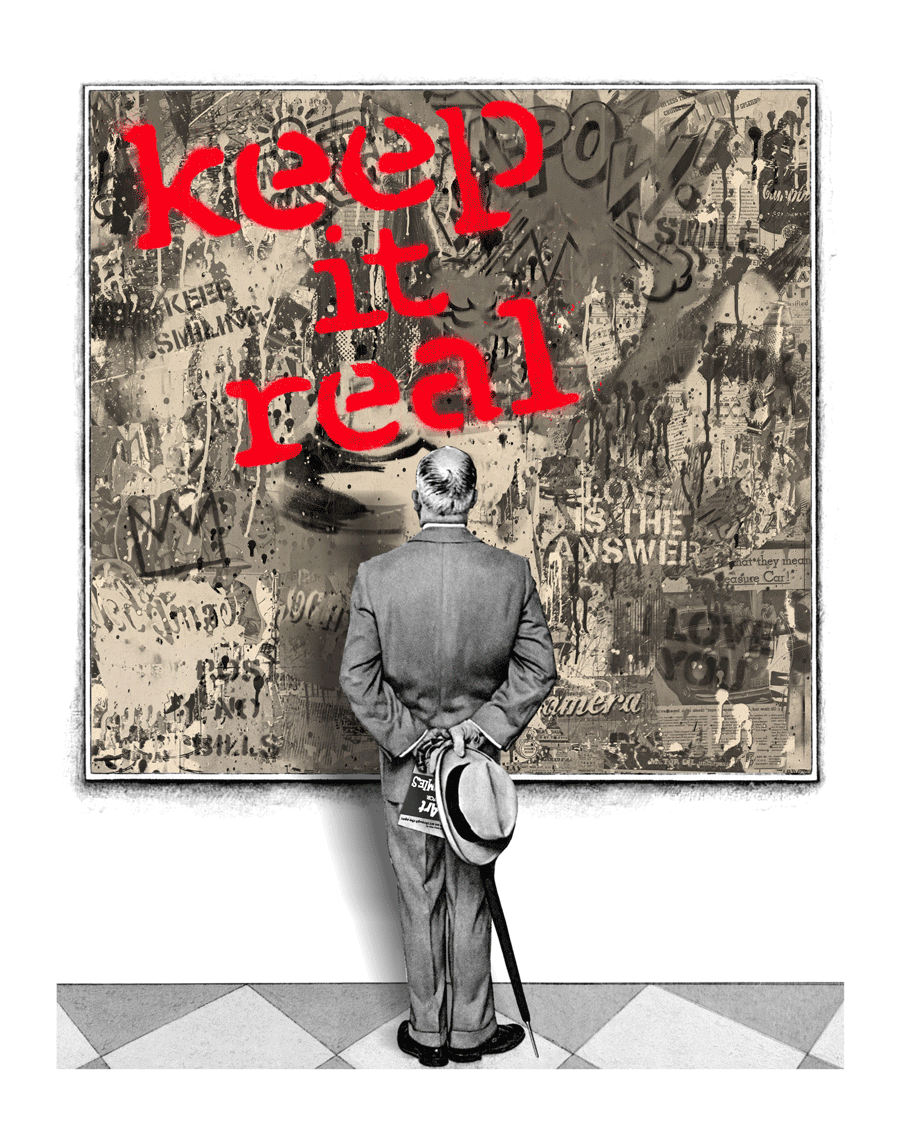 Street Connoisseur - Keep It Real (Red) by Mr. Brainwash, 2022 5 color screen print with 1 hand finished stencil layer (red)