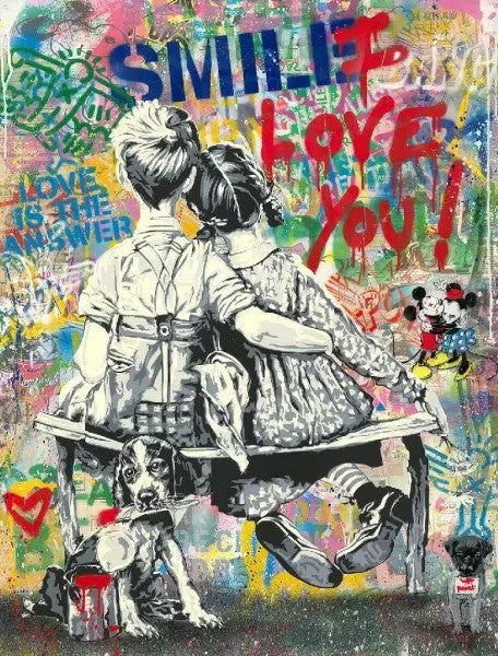 WORK WELL TOGETHER ! SMILE (ORIGINAL) BY MR. BRAINWASH (50 X 38 INCHES)