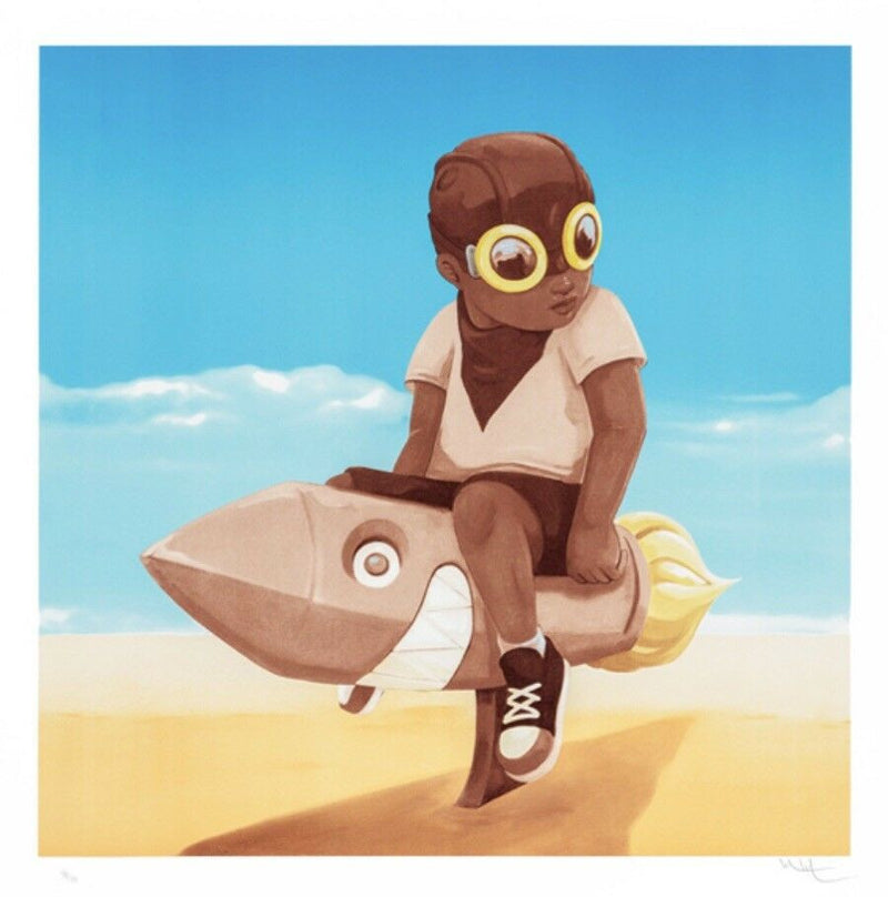Boy on Rocket by Hebru Brantley, 2018 screen print