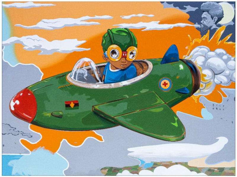 When the Wind Is at Your Back by Hebru Brantley, 2020 multi-colored screen print