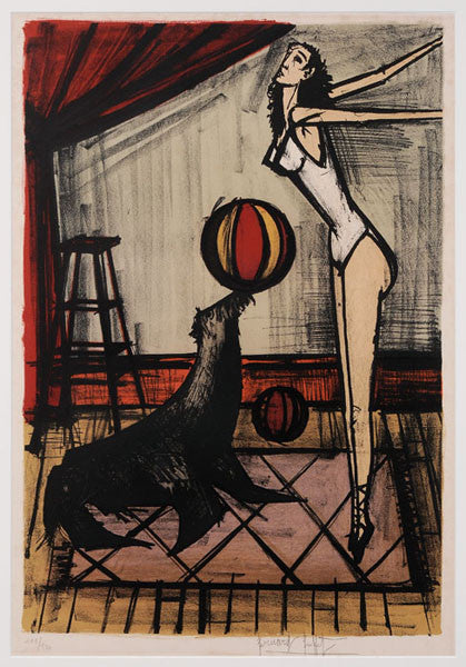Acrobat with Seal by Bernard Buffet, 1968 lithograph on Arches paper