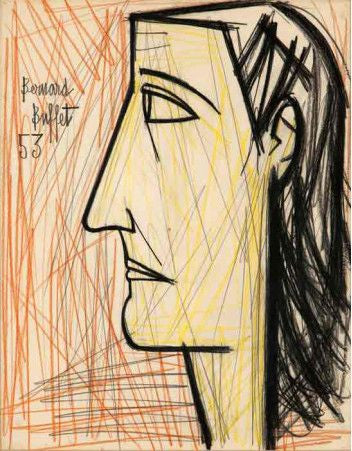 Profil De Femme by Bernard Buffet by Artists Misc., 1953 pencil and crayon on paper