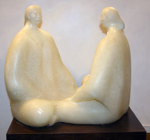 Two Women by Felipe Castaneda, 1975 sculpture, stone carved ony