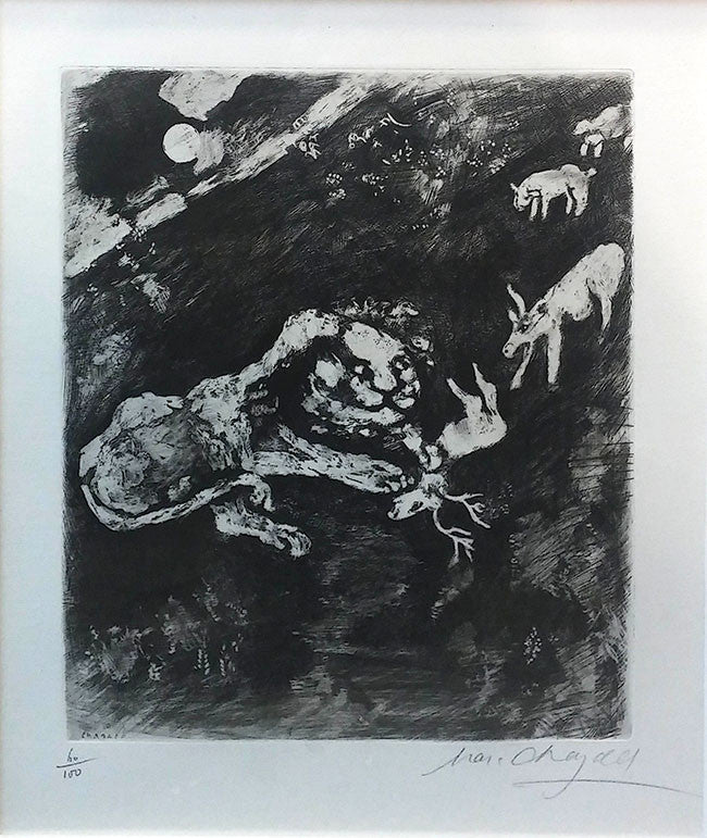 The Heifer, the Goat and the Sheep in Company with the Lion by Marc Chagall, 1931 etching and aquatint — detail 2