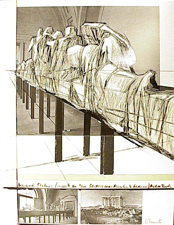 Wrapped Statues by Christo And Jeanne-claude, collage on paper