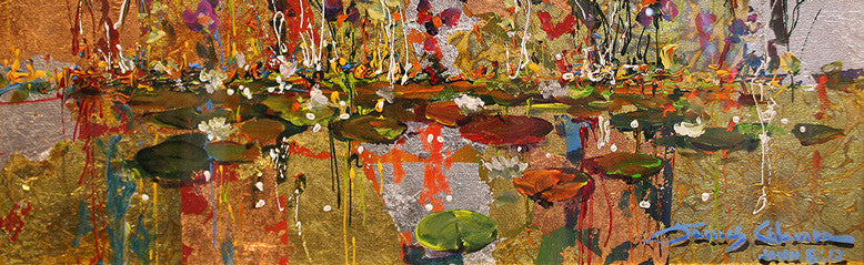 Gold and Lilies by James Coleman, mixed media, on canvas