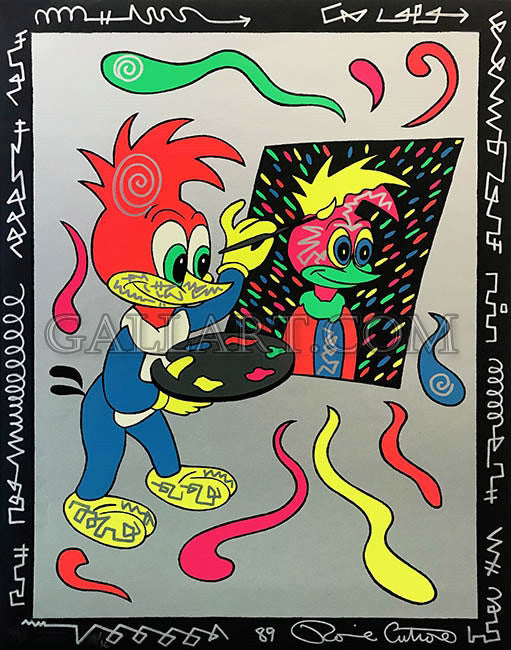 Putting Your Face on (Silver Embellished) by Ron Cutrone, 1989 hand embellished serigraph