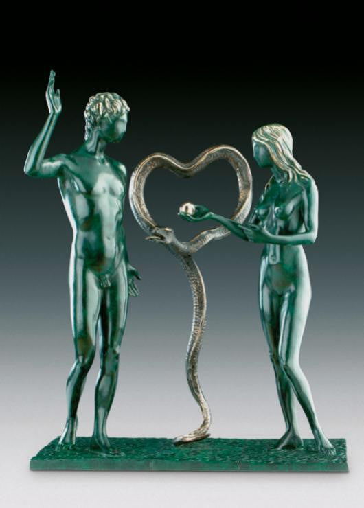 Adam and Eve by Salvador Dali, 1984 sculpture, bronze, with green and black patina