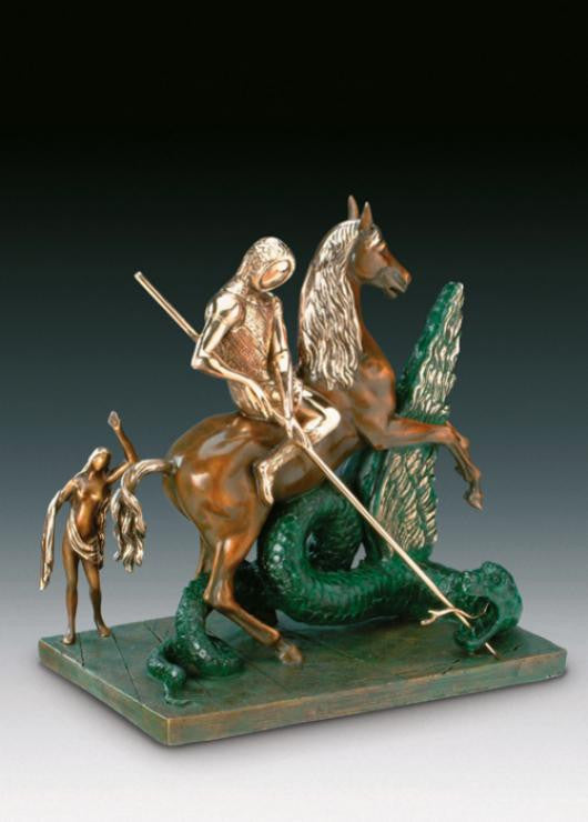 St. George and the Dragon by Salvador Dali, 1984 sculpture, bronze, with green & brown patina