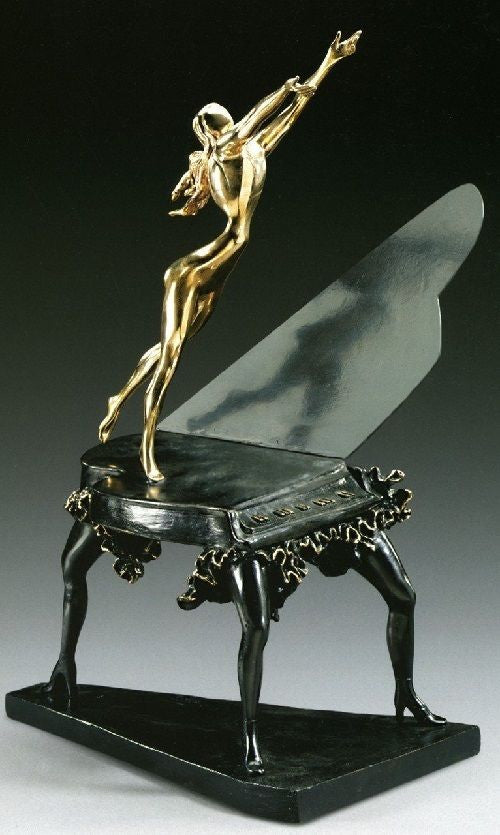 Surrealist Piano by Salvador Dali, 1984 sculpture, bronze, & black patina