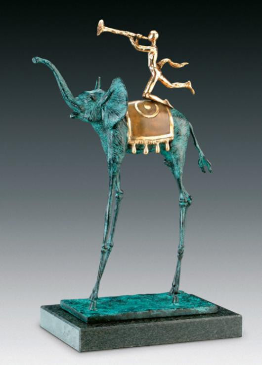 Triumphant Elephant by Salvador Dali, 1980 sculpture, bronze, with gold & green patina