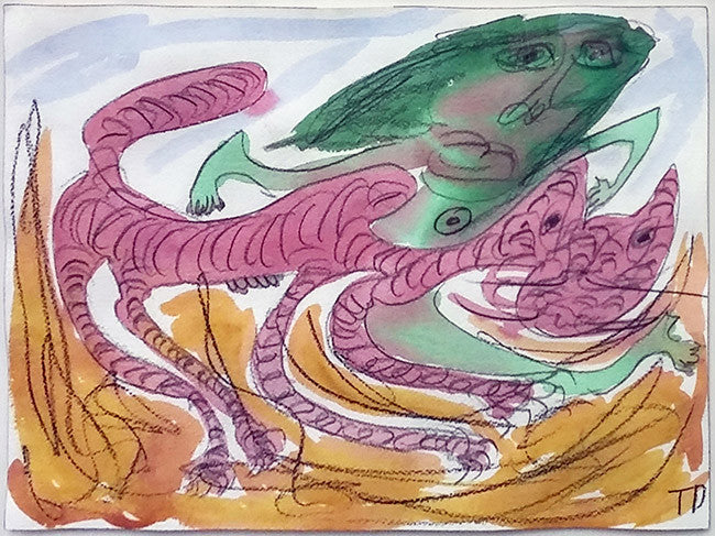 Unknown Title (Pink Cat) by Thornton Dial by Artists Misc., watercolor — detail 2