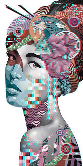 3D Geisha by Tristan Eaton, 2017 giclee print on moab entrada 290gsm cotton rag