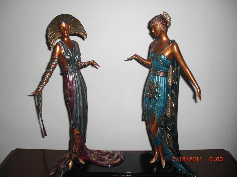 Two Vamps by Erte, 1990 bronze with hand colored patina