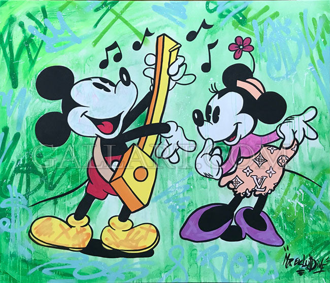 Mickey and Minnie by Mr. Exclusive, 2018 spray paint mixed media on canvas