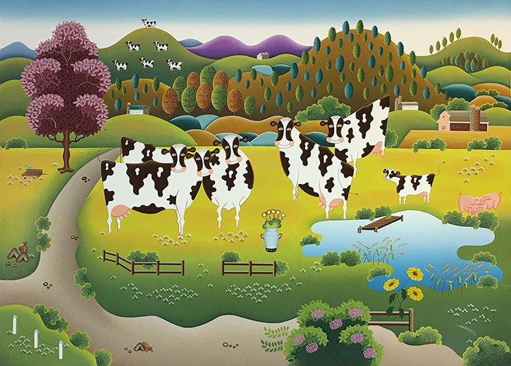 Hillside Cows by Giselle Fabian by Artists Misc., serigraph