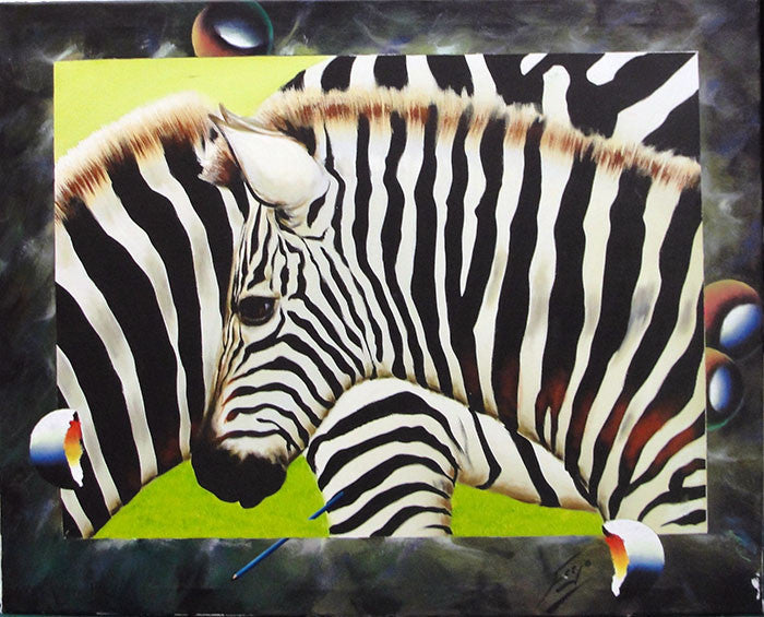 Zebra Portrait by Ferjo, oil on canva