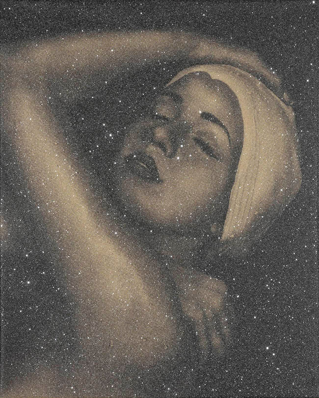 Shower Portrait (Gold) by Carole A. Feuerman, 2012 silkscreen on canvas with diamond dust