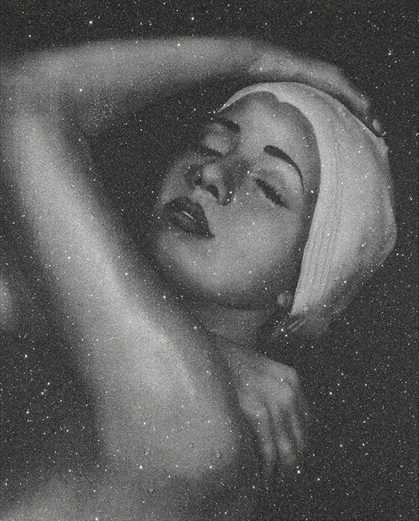Shower Portrait (Silver) by Carole A. Feuerman, 2012 silkscreen on canvas with diamond dust