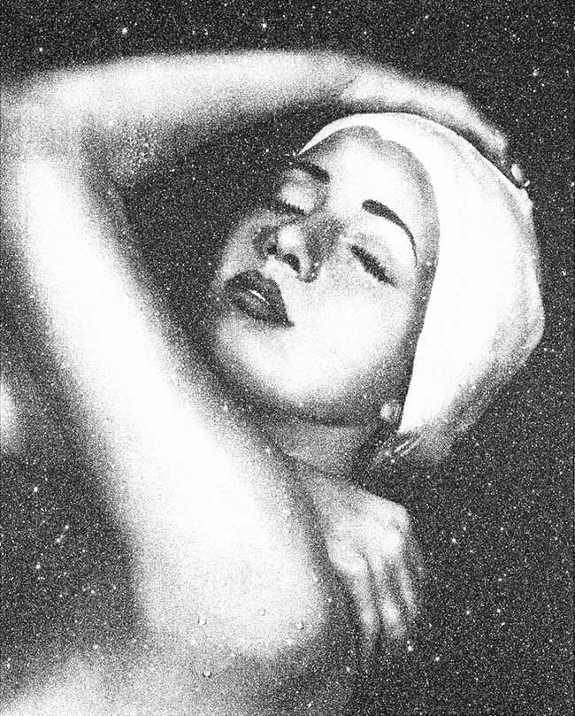 Shower Portrait (White) by Carole A. Feuerman, 2012 silkscreen on canvas with diamond dust