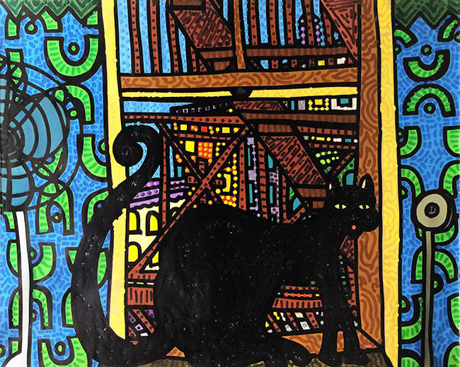 Black Cat by Kip Frace, acrylic, on canvas