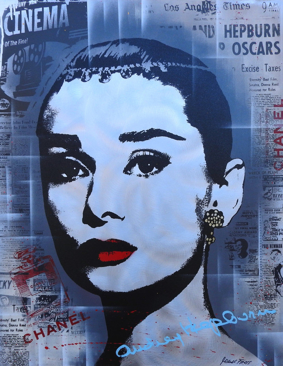 Audrey Cinema (Gray) by Michel Friess, 2016 silkscreen and mixed media on aluminum