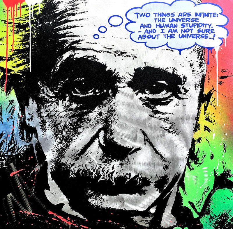 Einstein by Michel Friess, 2016 silkscreen and mixed media on aluminum